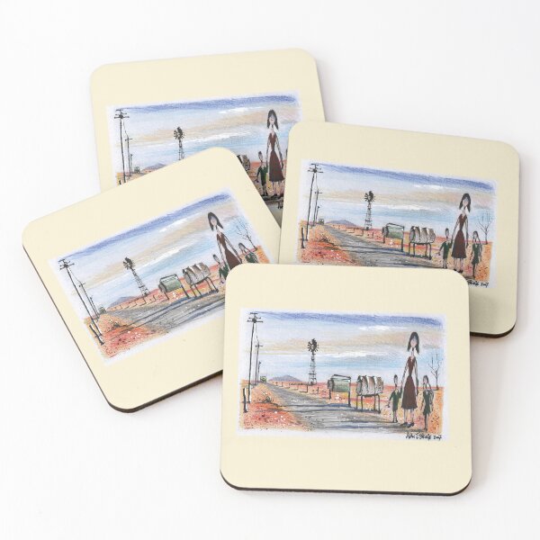 Item preview, Waiting for the School Bus, Australian Outback. designed and sold by Al Benge - NZ & Australian Art.