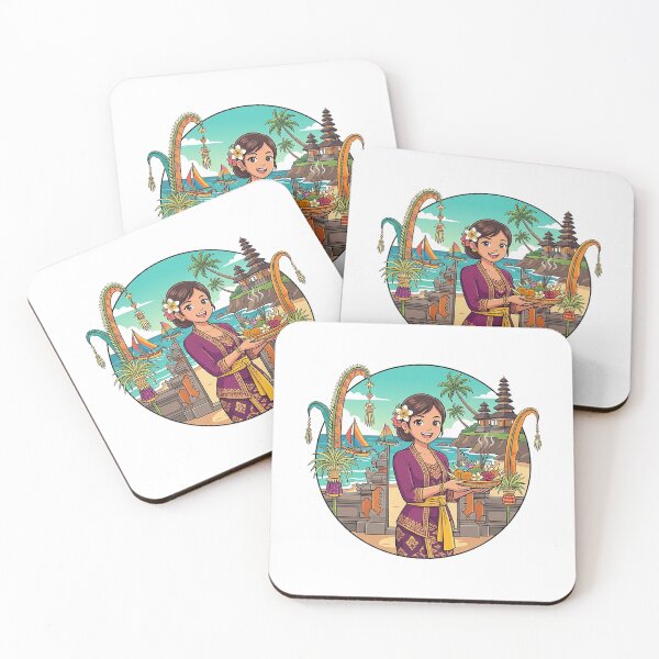 Item preview, Balinese Woman with Canang Sari at Seaside Temple – Bali Cultural Illustration designed and sold by cannsuh.