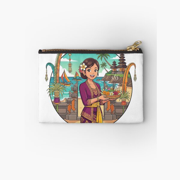 Item preview, Balinese Woman with Canang Sari at Seaside Temple – Bali Cultural Illustration designed and sold by cannsuh.