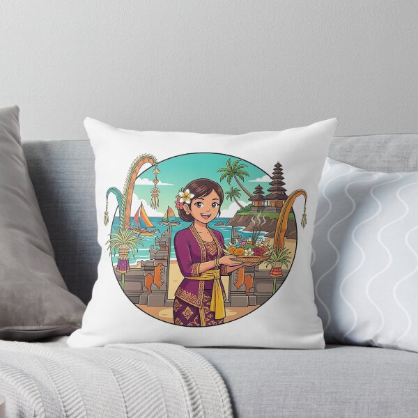 Item preview, Balinese Woman with Canang Sari at Seaside Temple – Bali Cultural Illustration designed and sold by cannsuh.