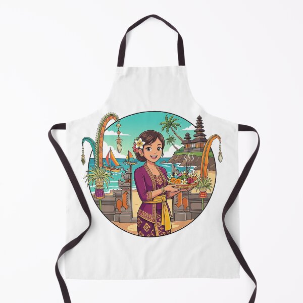 Item preview, Balinese Woman with Canang Sari at Seaside Temple – Bali Cultural Illustration designed and sold by cannsuh.