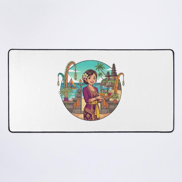 Item preview, Balinese Woman with Canang Sari at Seaside Temple – Bali Cultural Illustration designed and sold by cannsuh.