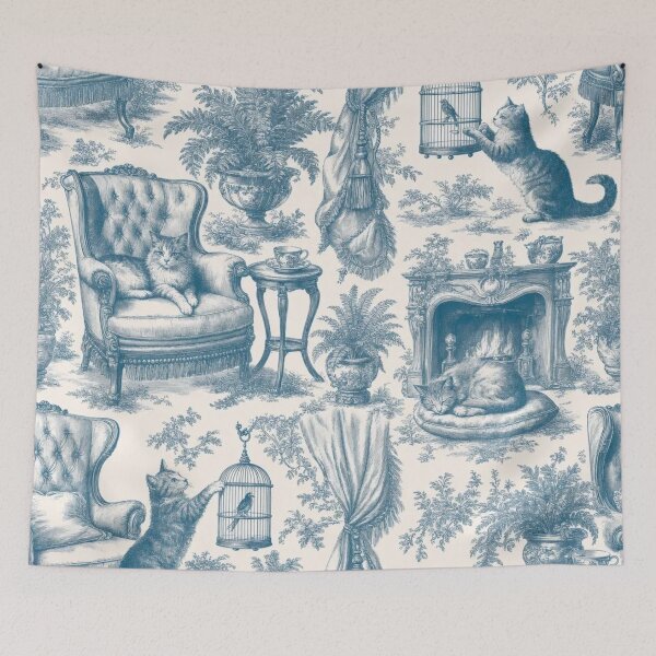 Item preview, Victorian Parlour Cats Toile de Jouy Seamless Pattern | Grandmillennial Deep Teal designed and sold by StickyGuys.