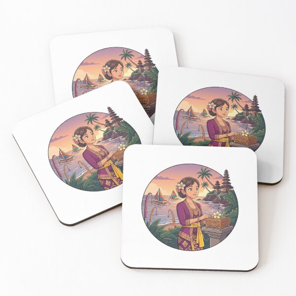Item preview, Bali Sunset Temple Offering Ceremony Circle Illustration | Balinese Spiritual Coastal Art designed and sold by cannsuh.