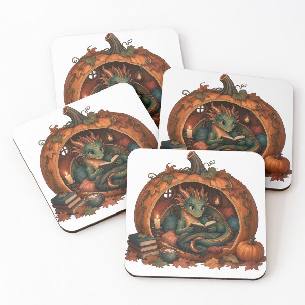 Item preview, Book Dragon in a Pumpkin Reading Nook | Cozy Halloween Burnt Orange designed and sold by StickyGuys.