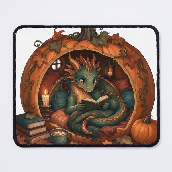 Item preview, Book Dragon in a Pumpkin Reading Nook | Cozy Halloween Burnt Orange designed and sold by StickyGuys.