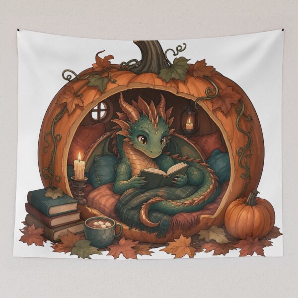 Item preview, Book Dragon in a Pumpkin Reading Nook | Cozy Halloween Burnt Orange designed and sold by StickyGuys.