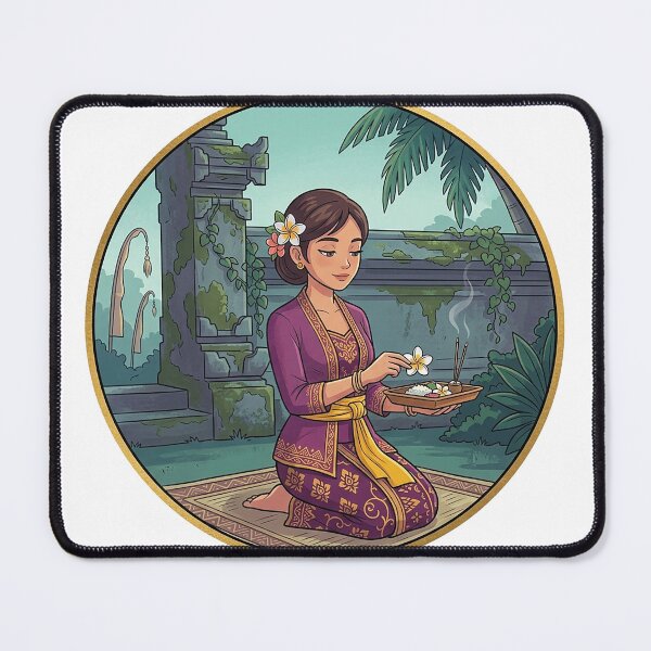 Item preview, Balinese Prayer Offering Ceremony Illustration | Peaceful Canang Sari Temple Art designed and sold by cannsuh.