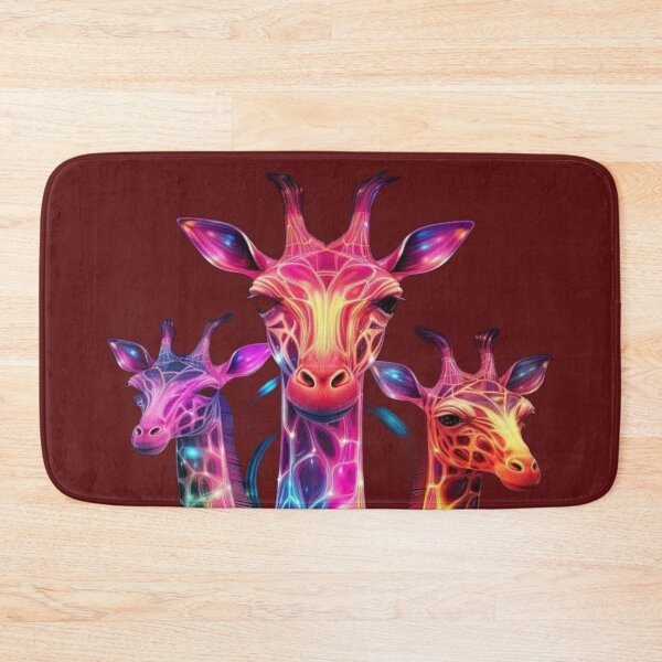 Item preview, The Luminous Family of the Heavens, Trio of Cosmic Neon Giraffes - Psychedelic Art with Multicolored Light Effects designed and sold by RAYBIL.