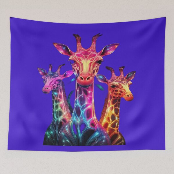 Item preview, The Luminous Family of the Heavens, Trio of Cosmic Neon Giraffes - Psychedelic Art with Multicolored Light Effects designed and sold by RAYBIL.