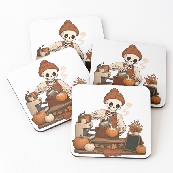 Item preview, Skeleton Barista Pumpkin Spice Shift | Cozy Halloween Rust and Cream designed and sold by StickyGuys.