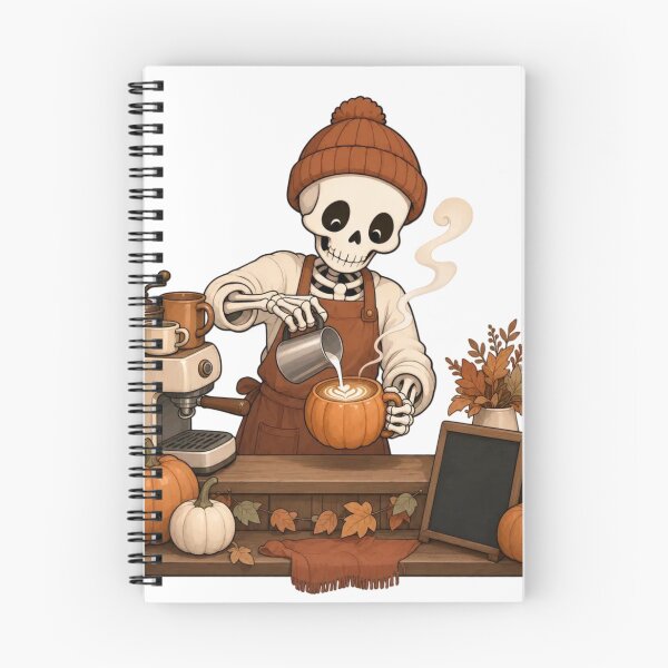 Item preview, Skeleton Barista Pumpkin Spice Shift | Cozy Halloween Rust and Cream designed and sold by StickyGuys.