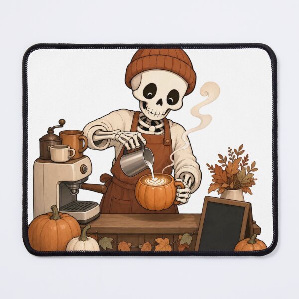 Item preview, Skeleton Barista Pumpkin Spice Shift | Cozy Halloween Rust and Cream designed and sold by StickyGuys.