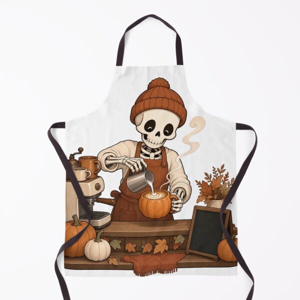 Item preview, Skeleton Barista Pumpkin Spice Shift | Cozy Halloween Rust and Cream designed and sold by StickyGuys.