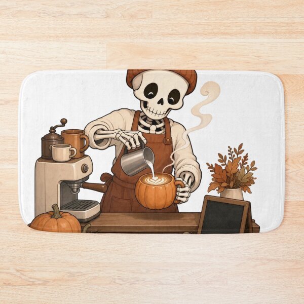Item preview, Skeleton Barista Pumpkin Spice Shift | Cozy Halloween Rust and Cream designed and sold by StickyGuys.