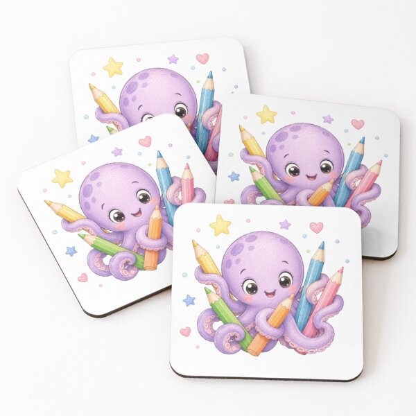 Item preview, Cute Octopus holding Colored Pencils designed and sold by ToonyTeez.