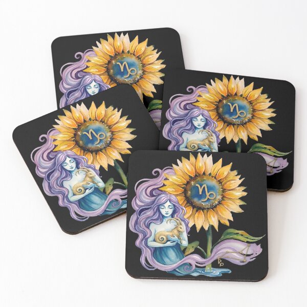 Item preview, ​Capricorn Zodiac Goddess Watercolor Sunflower Art designed and sold by SilentFlower.