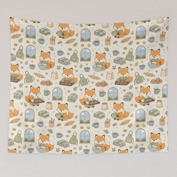 Item preview, Fox Cozy Rainy Bakery Pattern designed and sold by Soft Berry Studio.