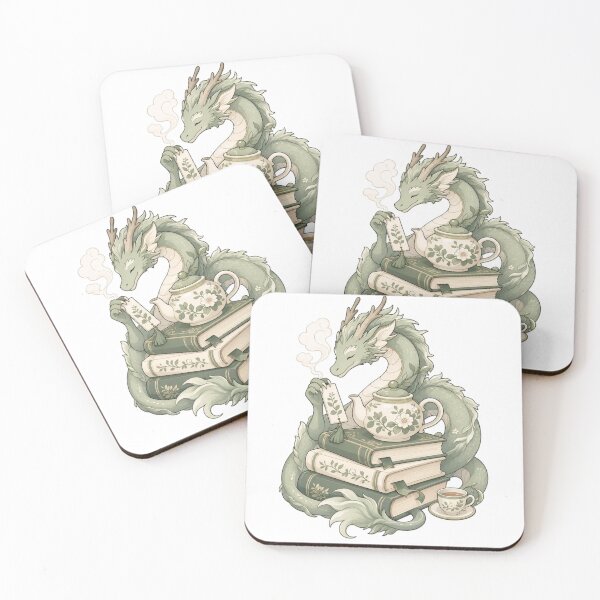 Item preview, Book Wyrm Curled Around a Teapot | Cozy Bookish Soft Sage designed and sold by StickyGuys.