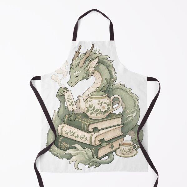 Item preview, Book Wyrm Curled Around a Teapot | Cozy Bookish Soft Sage designed and sold by StickyGuys.