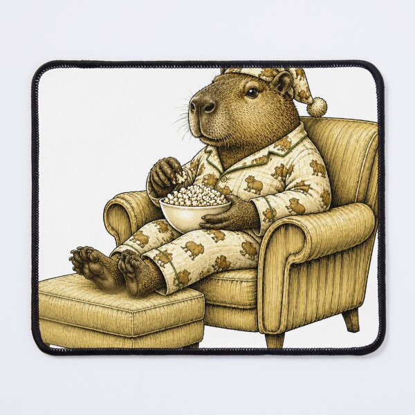Item preview, capybara relaxing watching tv in matching pajamas with feet up on ottoman designed and sold by PhiloDoh.