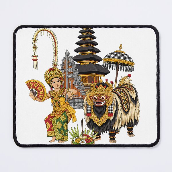 Item preview, Balinese Legong Dancer with Barong, Temple & Canang Sari Cultural Illustration designed and sold by cannsuh.