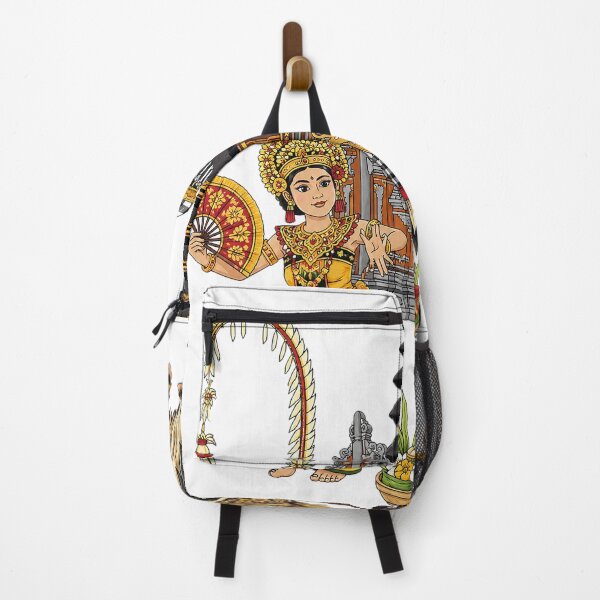 Item preview, Balinese Legong Dancer with Barong, Temple & Canang Sari Cultural Illustration designed and sold by cannsuh.
