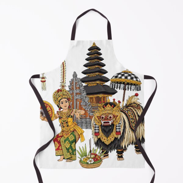 Item preview, Balinese Legong Dancer with Barong, Temple & Canang Sari Cultural Illustration designed and sold by cannsuh.