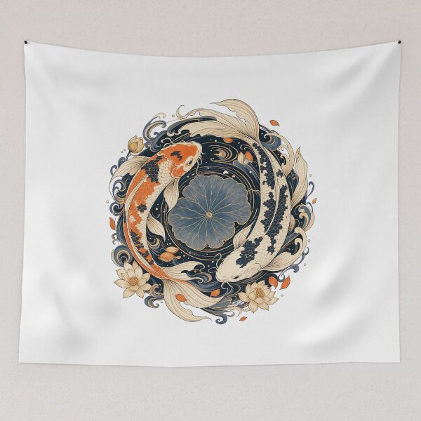 Item preview, Backyard Koi Waterfall – Peaceful Japanese Garden Art designed and sold by AMICO77.