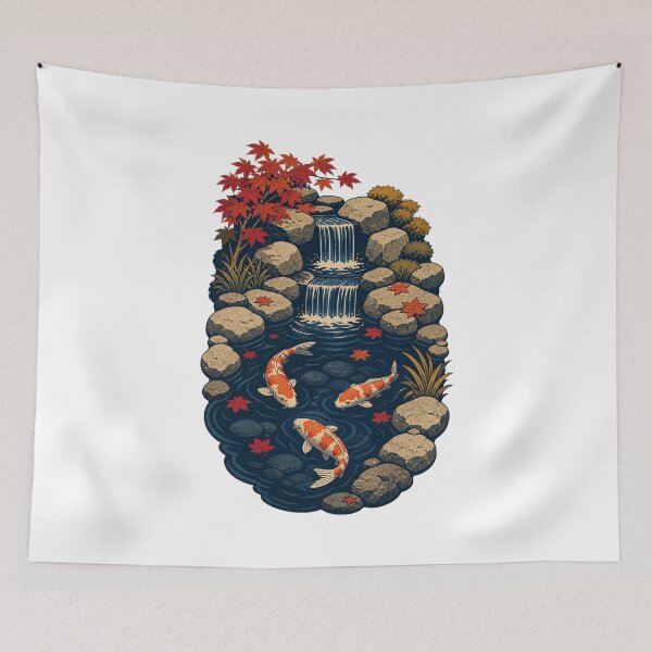 Item preview, Backyard Koi Waterfall – Peaceful Japanese Garden Art designed and sold by AMICO77.