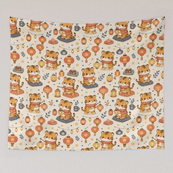 Item preview, Tiger Cozy Lantern Festival Pattern designed and sold by Soft Berry Studio.