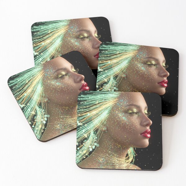 Item preview, Fiber Optic Cyberpunk Woman Mint Green Glow Stardust Portrait designed and sold by RAMIX-Y2K.