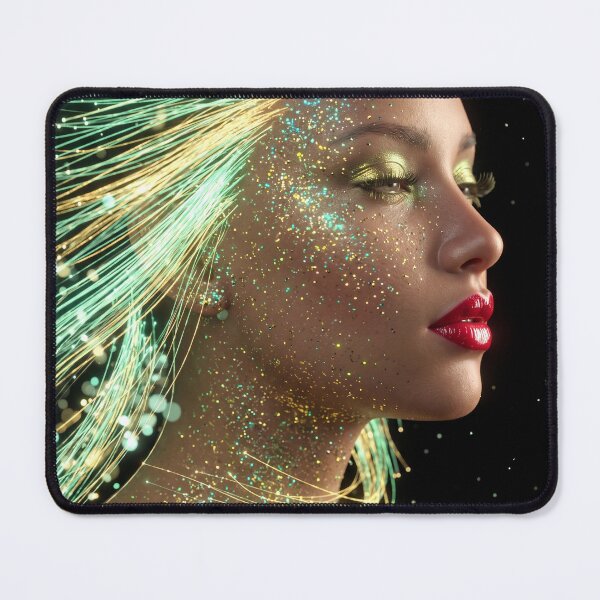 Item preview, Fiber Optic Cyberpunk Woman Mint Green Glow Stardust Portrait designed and sold by RAMIX-Y2K.
