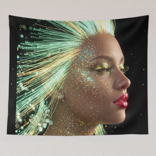 Item preview, Fiber Optic Cyberpunk Woman Mint Green Glow Stardust Portrait designed and sold by RAMIX-Y2K.
