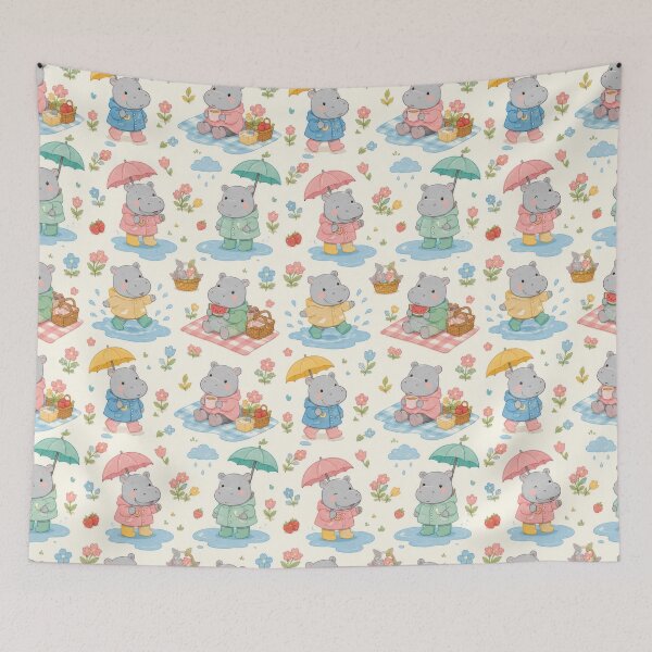 Item preview, Hippo Spring Puddle Picnic Pattern designed and sold by Soft Berry Studio.