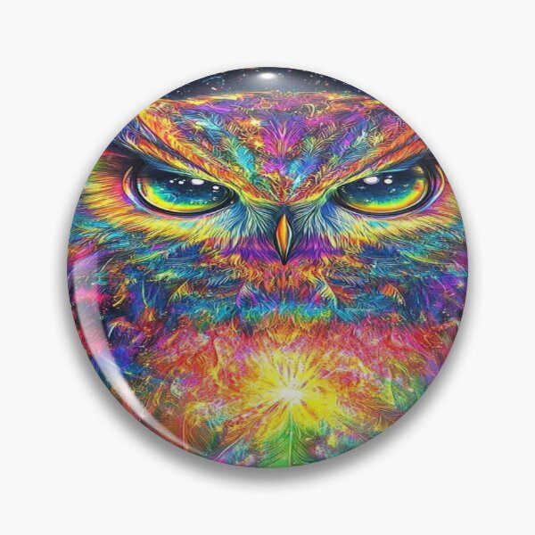 Item preview, The Cosmic Guardian of Eternal Wisdom, Rainbow Cosmic Owl - Psychedelic Art with Multicolored Feathers and Galactic Eyes designed and sold by RAYBIL.