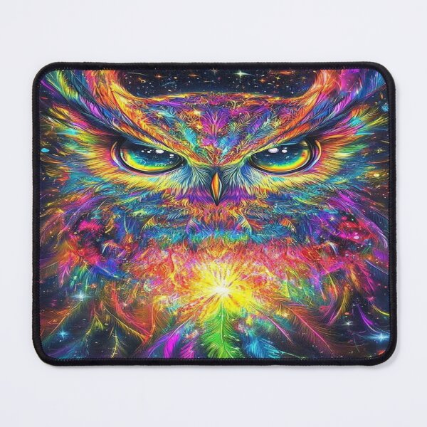 Item preview, The Cosmic Guardian of Eternal Wisdom, Rainbow Cosmic Owl - Psychedelic Art with Multicolored Feathers and Galactic Eyes designed and sold by RAYBIL.