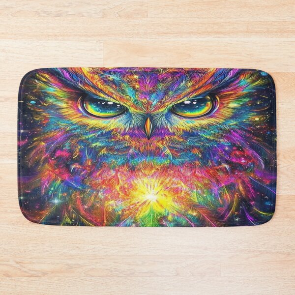 Item preview, The Cosmic Guardian of Eternal Wisdom, Rainbow Cosmic Owl - Psychedelic Art with Multicolored Feathers and Galactic Eyes designed and sold by RAYBIL.