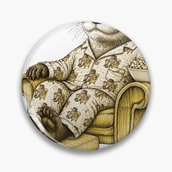 Item preview, otter relaxing watching tv in matching pajamas with feet up on ottoman designed and sold by PhiloDoh.