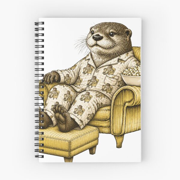 Item preview, otter relaxing watching tv in matching pajamas with feet up on ottoman designed and sold by PhiloDoh.