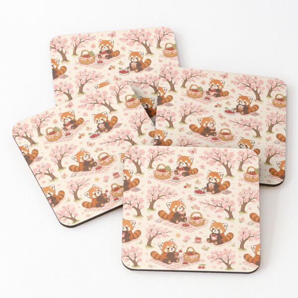 Item preview, Red Panda Spring Cherry Picnic Pattern designed and sold by Soft Berry Studio.
