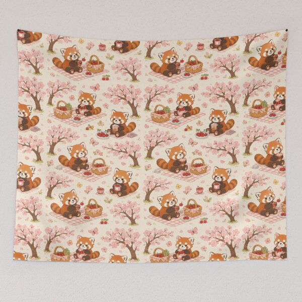 Item preview, Red Panda Spring Cherry Picnic Pattern designed and sold by Soft Berry Studio.