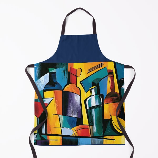 Item preview, Contemporary Mixology Masterpiece with Cocktail Glass Bottles and Bold Abstract Bar Wall Art designed and sold by OlfactoART Studio.