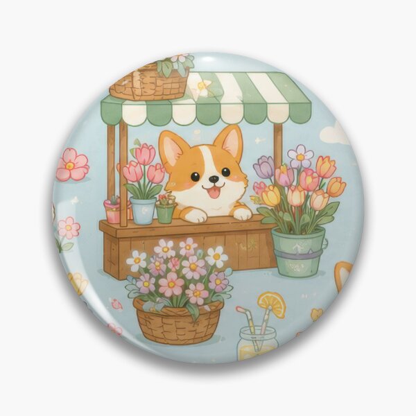 Item preview, Corgi Spring Flower Market Pattern designed and sold by Soft Berry Studio.