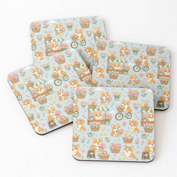 Item preview, Corgi Spring Flower Market Pattern designed and sold by Soft Berry Studio.