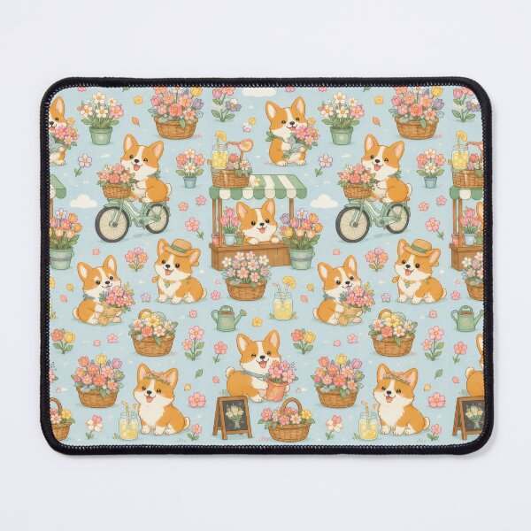 Item preview, Corgi Spring Flower Market Pattern designed and sold by Soft Berry Studio.