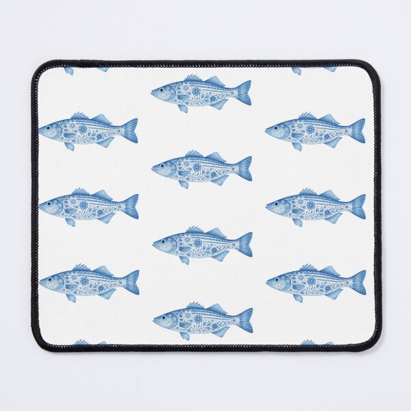 Item preview, Blue Floral Art Stiper Striped Bass Nautifcal Floral Fish Design designed and sold by NeedleCompass.