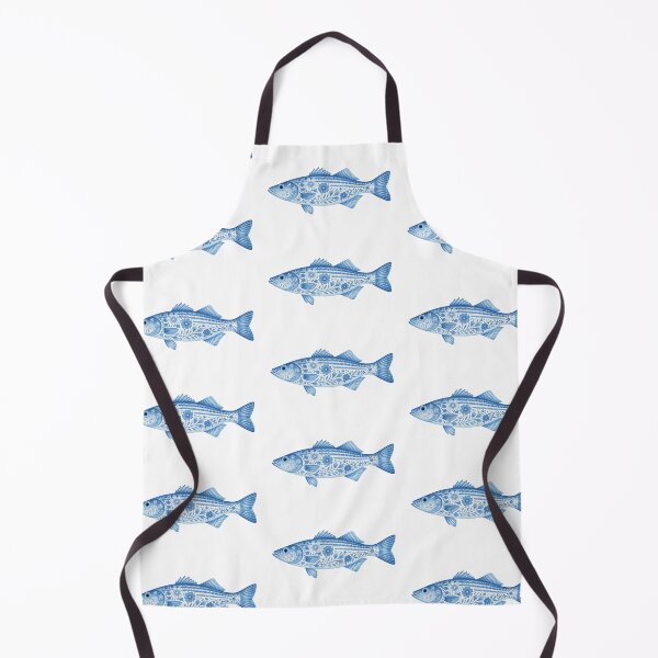 Item preview, Blue Floral Art Stiper Striped Bass Nautifcal Floral Fish Design designed and sold by NeedleCompass.