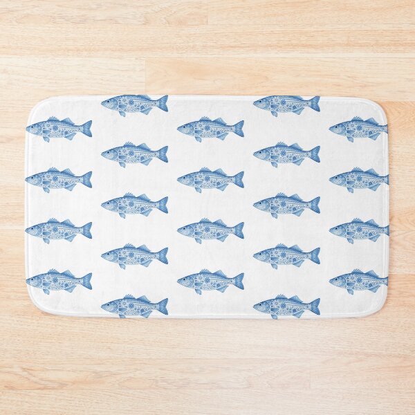 Item preview, Blue Floral Art Stiper Striped Bass Nautifcal Floral Fish Design designed and sold by NeedleCompass.
