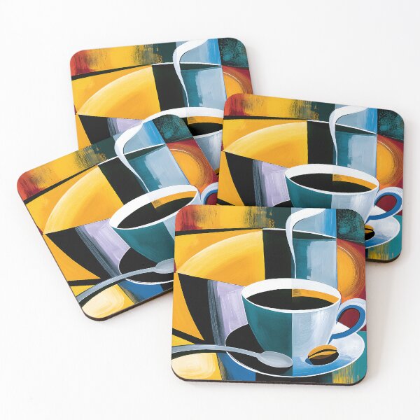 Item preview, Modern Coffee Cup Abstraction with Bold Geometric Shapes and Vibrant Contemporary Cafe Wall Art designed and sold by OlfactoART Studio.